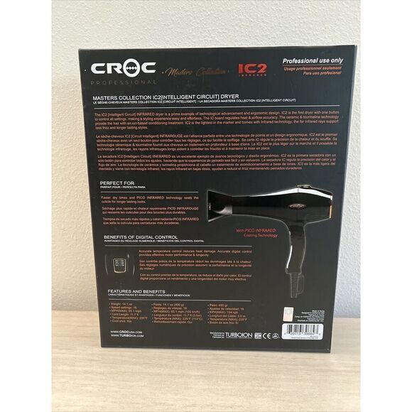 Croc Professional Master Collection Blow Hair Dryer IC2 Infrared, (Choc/Gold) - Picture 2 of 6